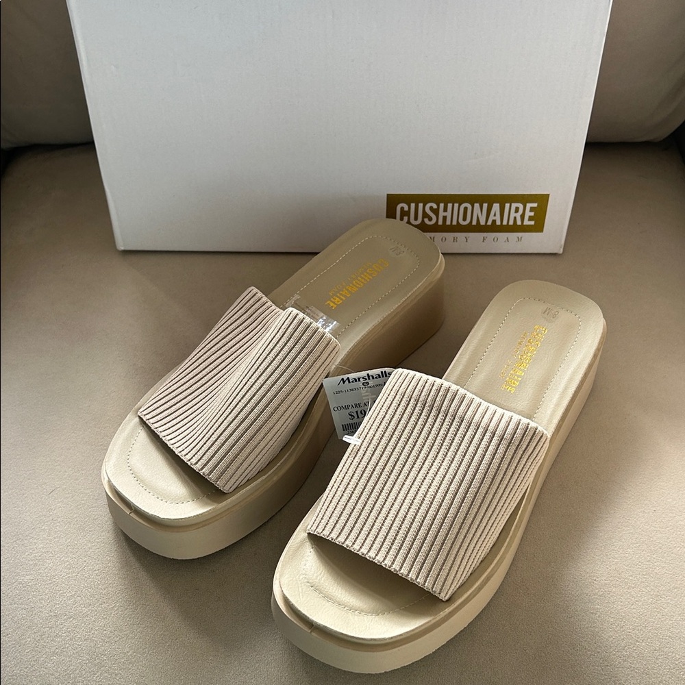 Cushionaire Women's Platform Slide Sandals - Beige